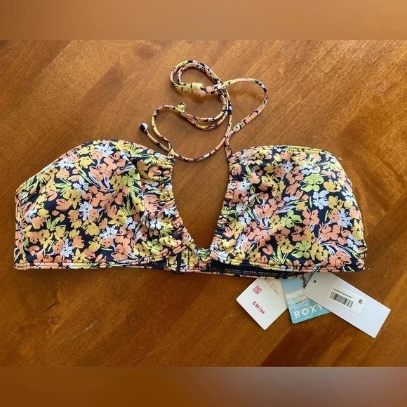 Roxy Printed Beach Classics Triangle Bikini Swim Top Women Large Colorful‎ NEW - Picture 2 of 5